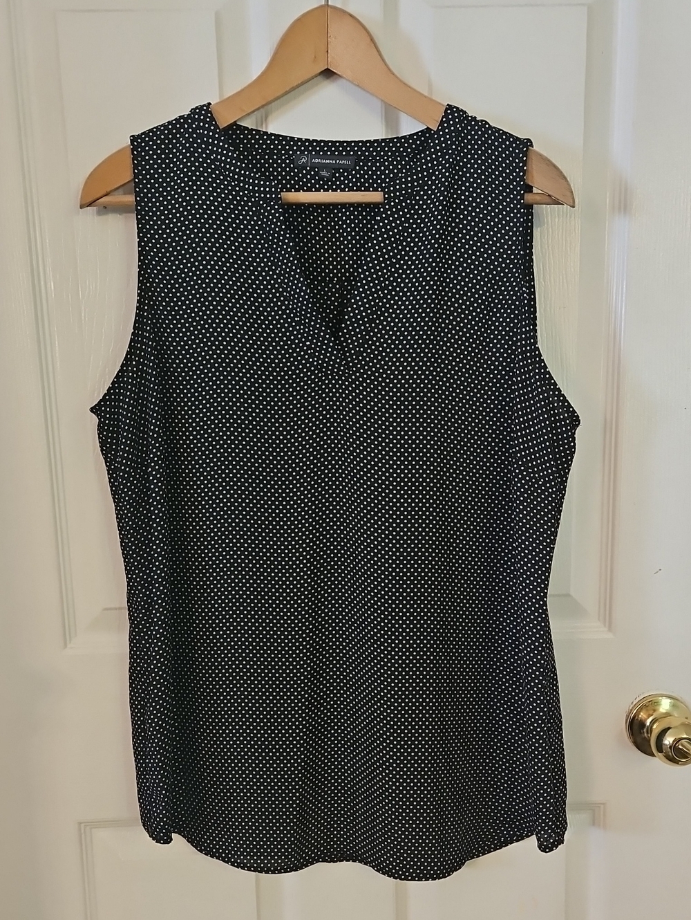 Adrianna Papell Black with White Polka Dot V-Neck Sleeveless Top